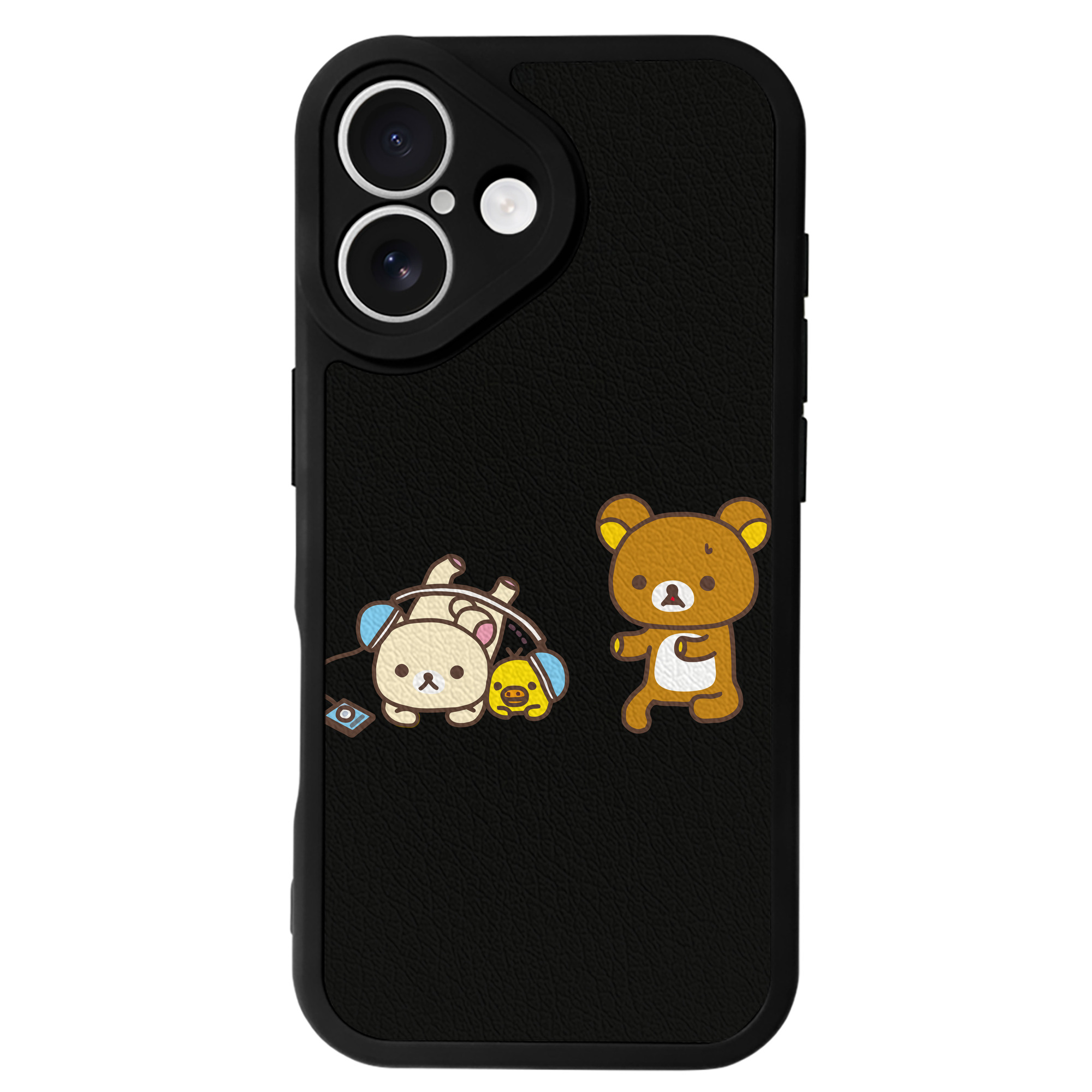 （画像用） リラックマ リラックマ キイロイトリ Rilakkuma Korilakkuma Kiiroitori 【iPhone 16シリーズ対応】シリコンスマホケース（レザー調） 材質：シリコン